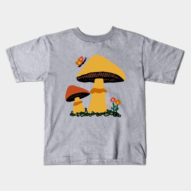 Retro Mushroom with Butterfly Kids T-Shirt by Kelliboo